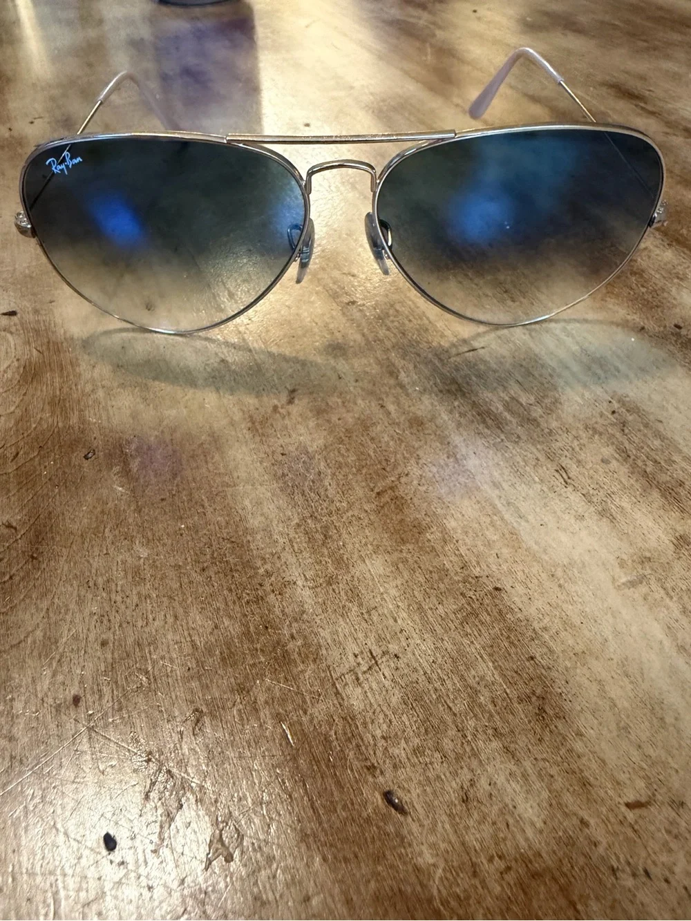 Ray-Ban Gold Frame Aviator Sunglasses with Blue Gradient Lenses